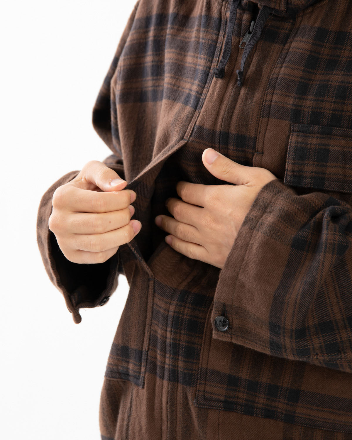 ZIP HOODED SHIRT - COTTON FLANNEL PLAID