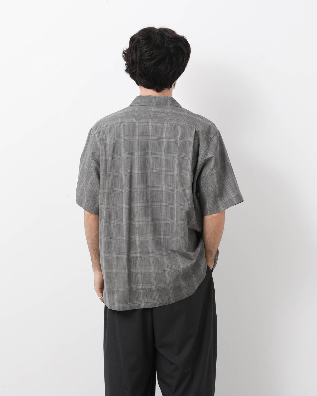 WOOL CHECK OPEN COLLAR S/S SHIRT