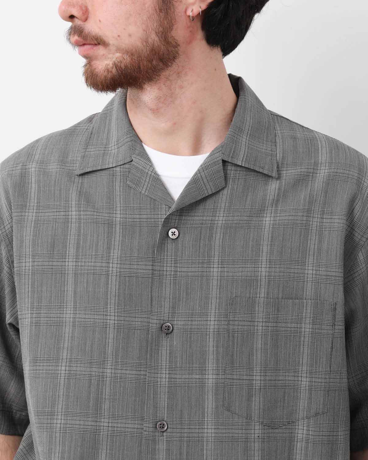 WOOL CHECK OPEN COLLAR S/S SHIRT
