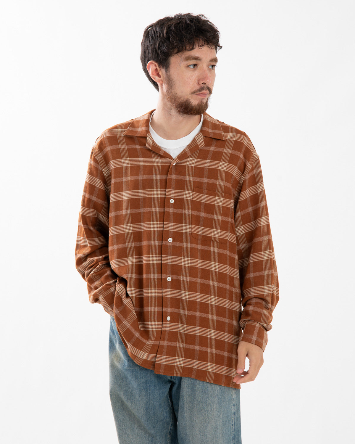 FLANNEL OPEN COLLAR SHIRT