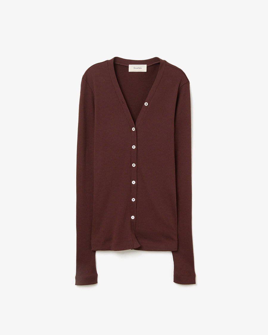 トップス Ernie Palo Sheer Rib Vneck Cardigan Red NEW ARRIVALS》 Ernie Palo SHEER RIB VNECK CARDIGAN 21,000