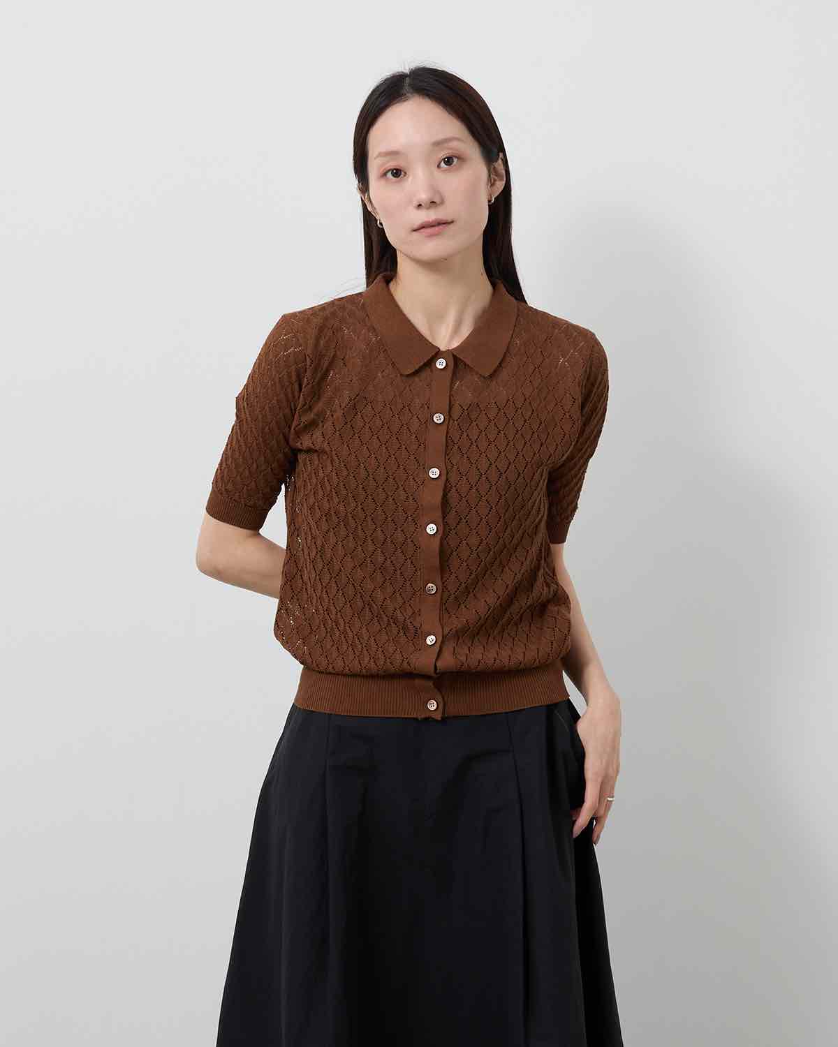 OPEN WORK S/S KNIT CARDIGAN