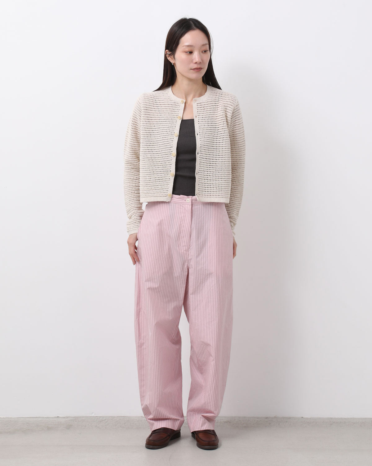 SILK COTTON STRIPE EASY CURVE PANTS (WOMEN'S)