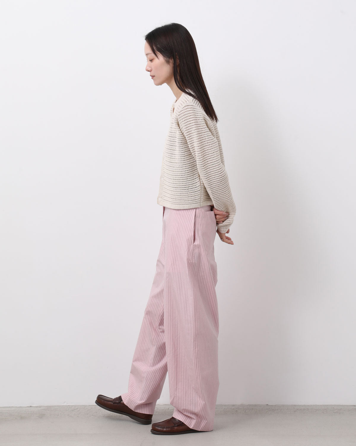 SILK COTTON STRIPE EASY CURVE PANTS (WOMEN'S)
