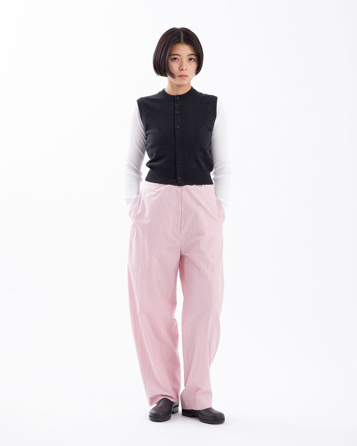 SILK COTTON STRIPE EASY CURVE PANTS (WOMEN'S)