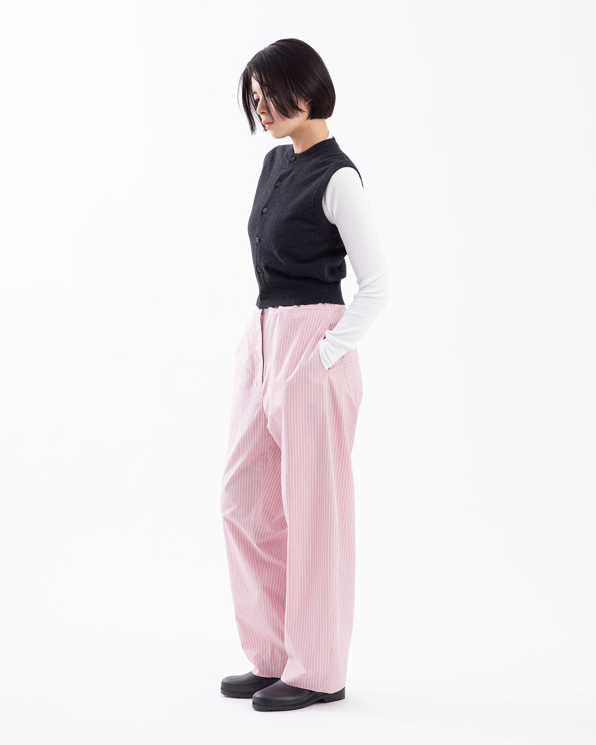 SILK COTTON STRIPE EASY CURVE PANTS (WOMEN'S)