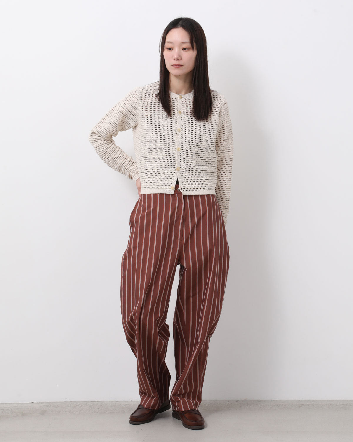 SILK COTTON STRIPE EASY CURVE PANTS (WOMEN'S)