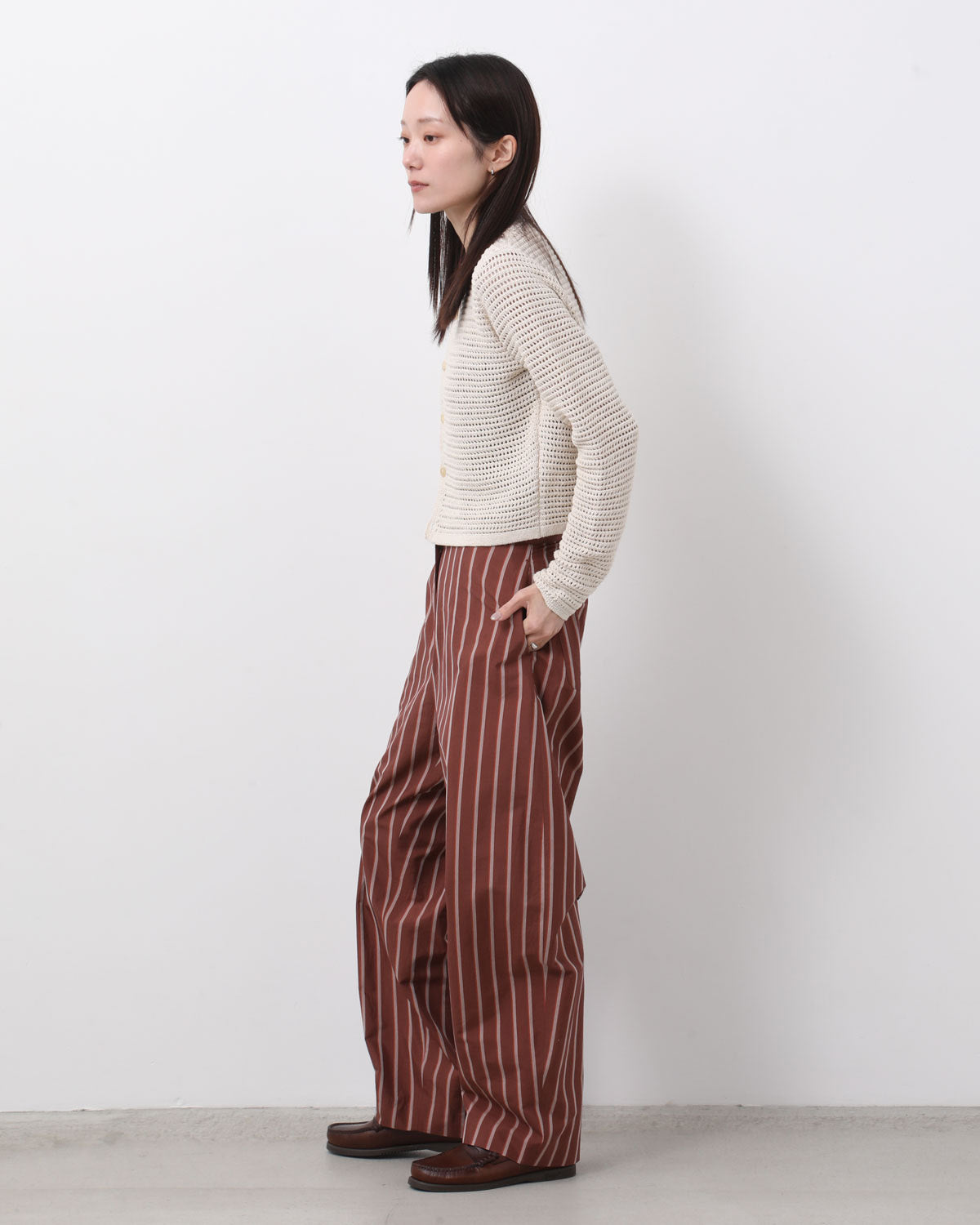 SILK COTTON STRIPE EASY CURVE PANTS (WOMEN'S)