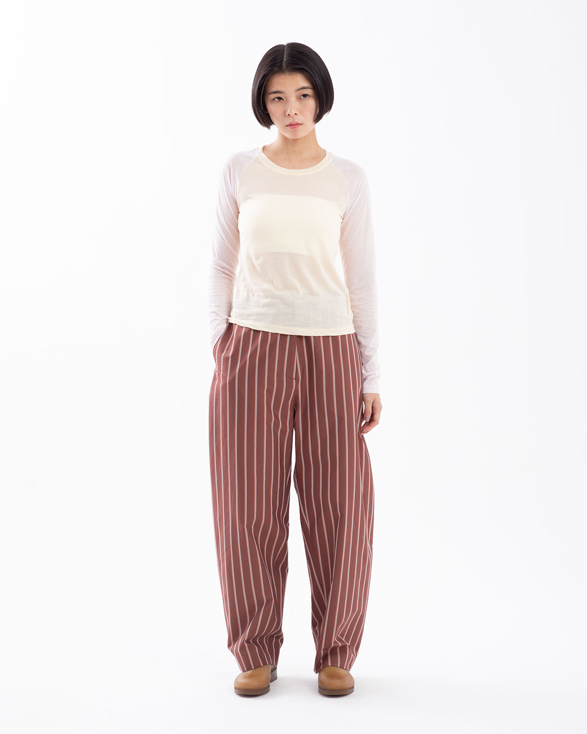 SILK COTTON STRIPE EASY CURVE PANTS (WOMEN'S)