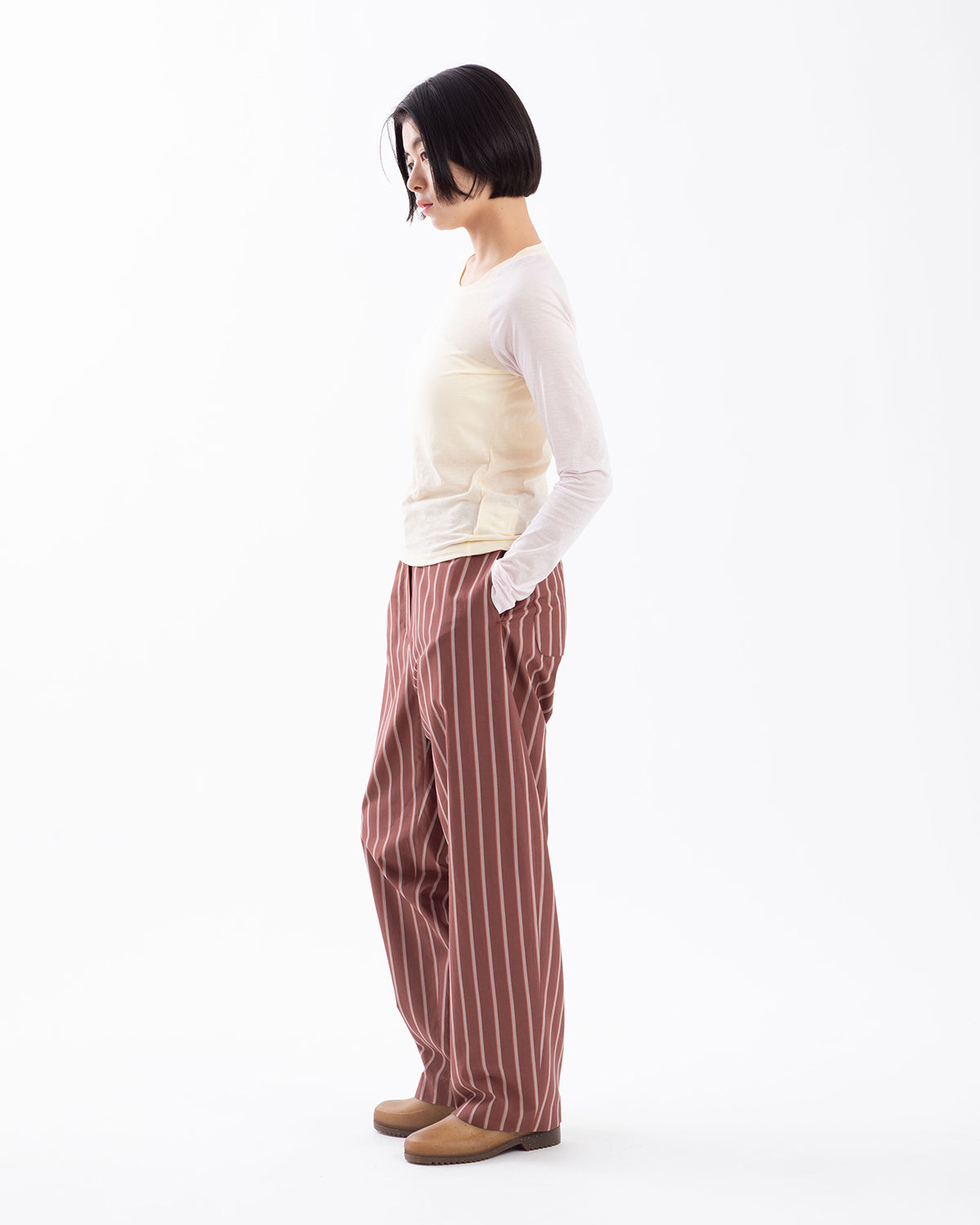 SILK COTTON STRIPE EASY CURVE PANTS (WOMEN'S)