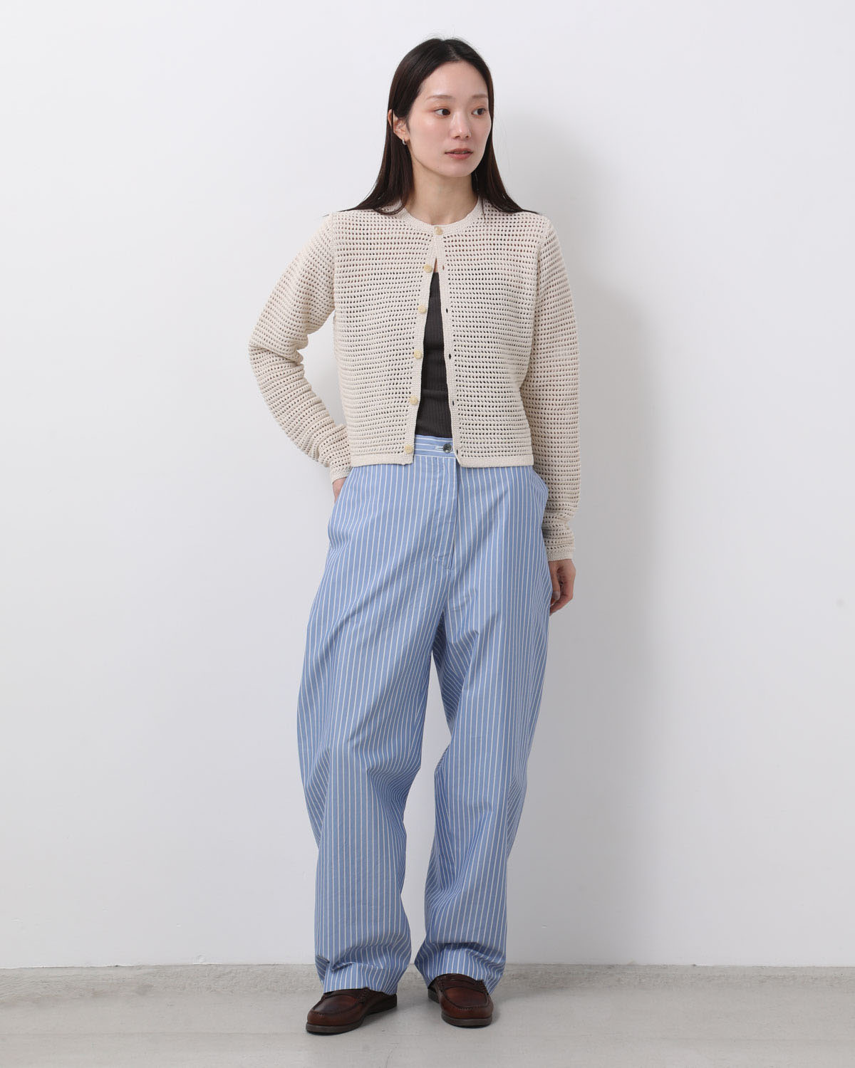 SILK COTTON STRIPE EASY CURVE PANTS (WOMEN'S)