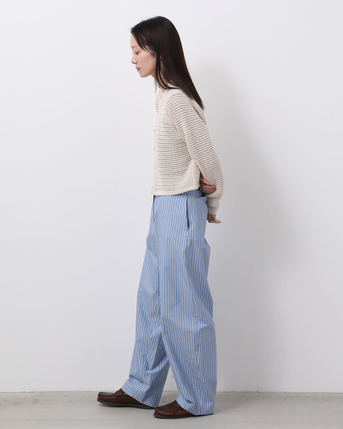 SILK COTTON STRIPE EASY CURVE PANTS (WOMEN'S)