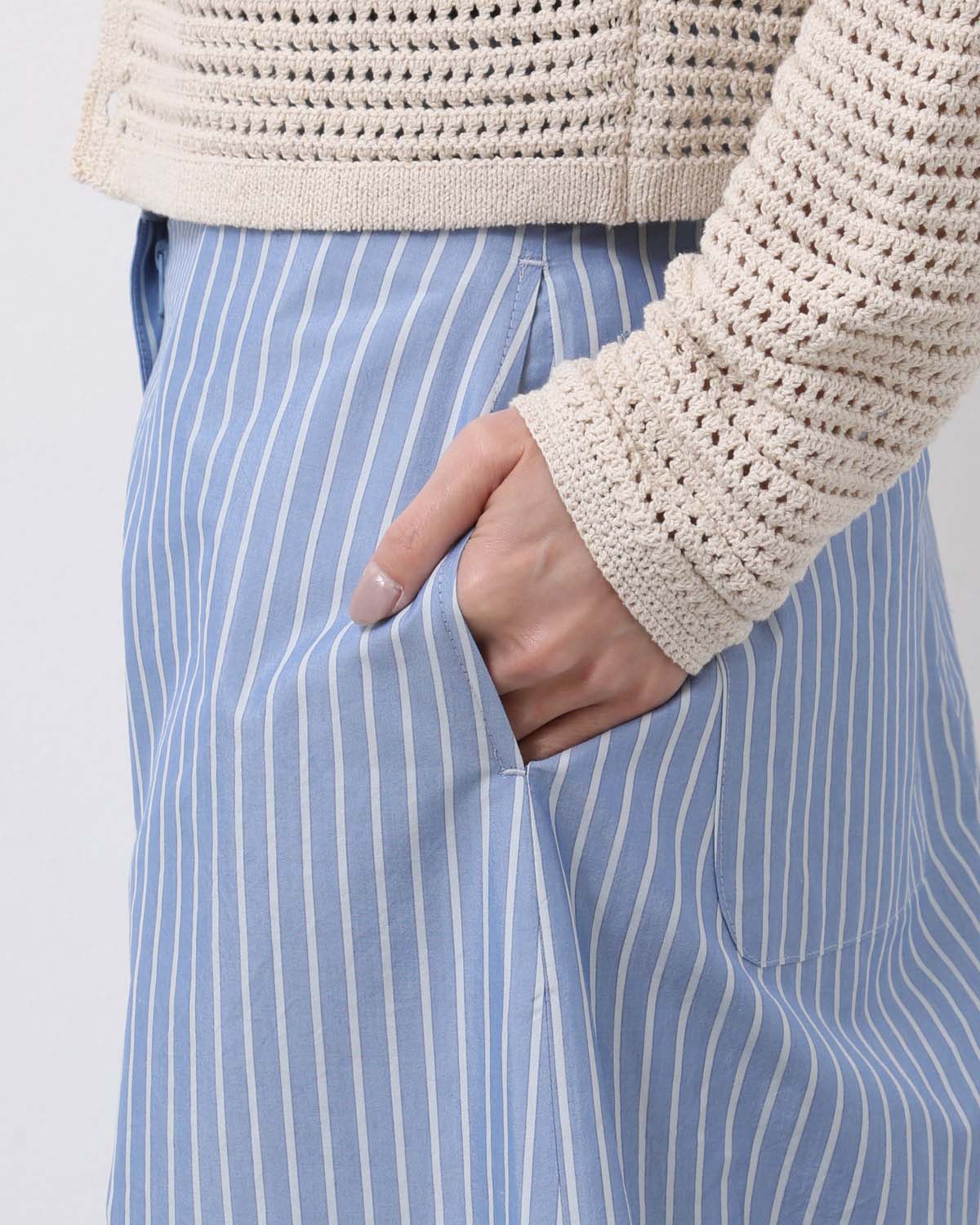 SILK COTTON STRIPE EASY CURVE PANTS (WOMEN'S)