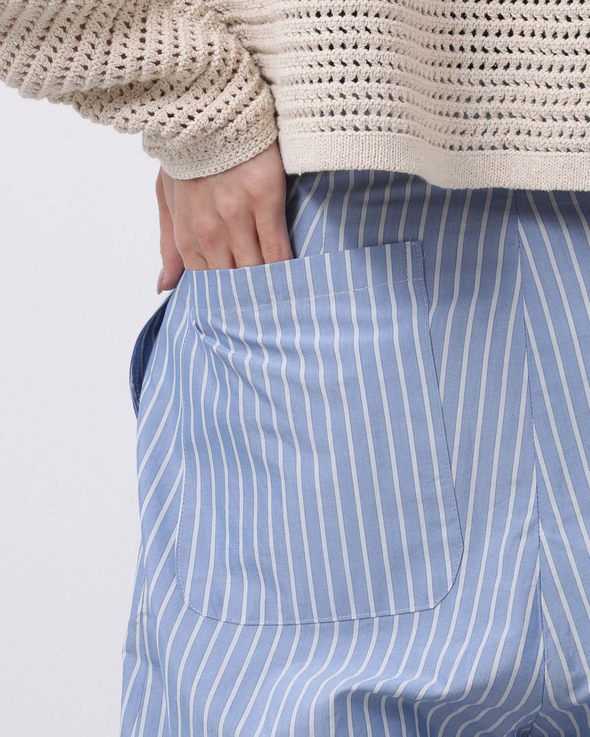 SILK COTTON STRIPE EASY CURVE PANTS (WOMEN'S)