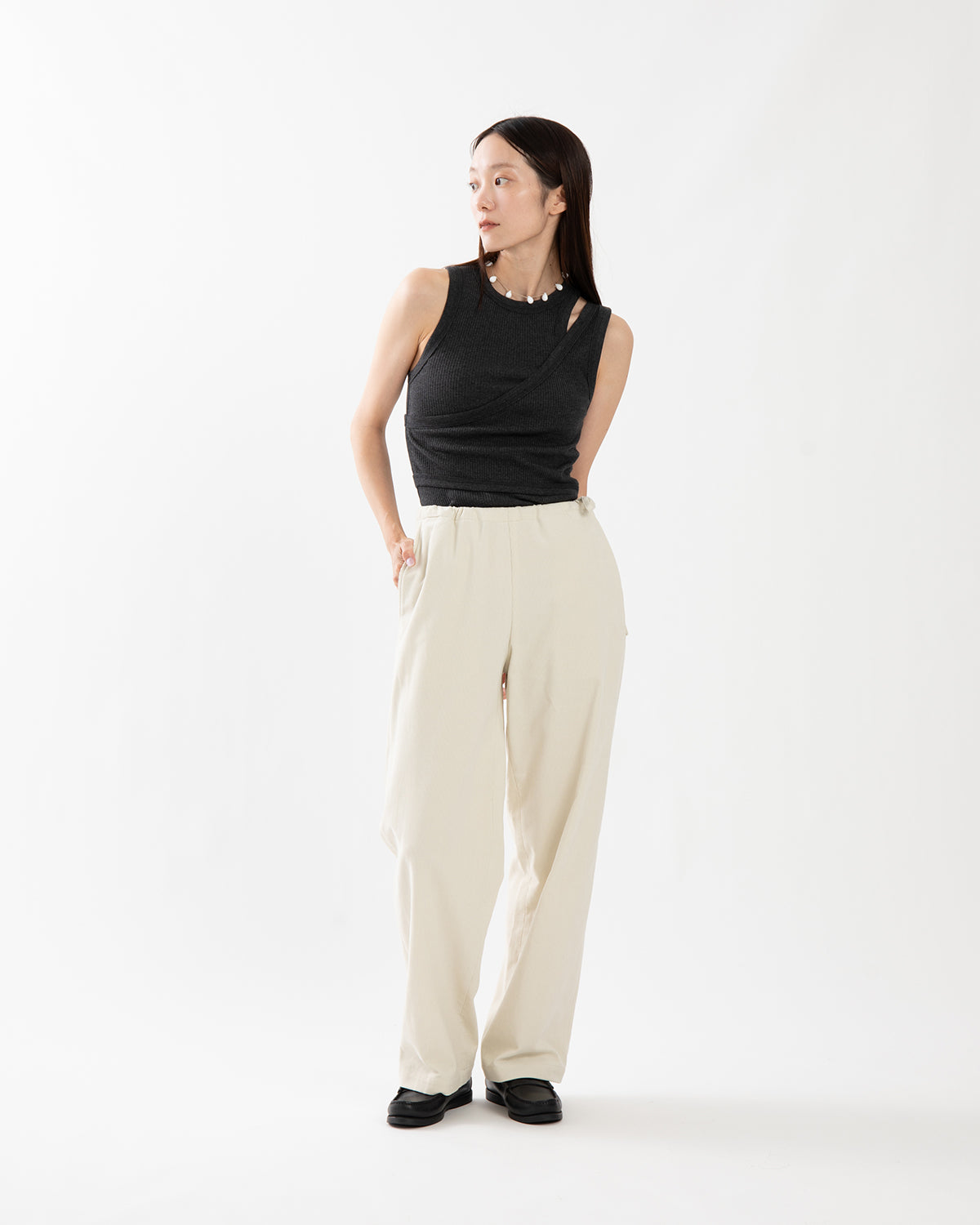 CORDUROY SIDE TIE EASY PANTS