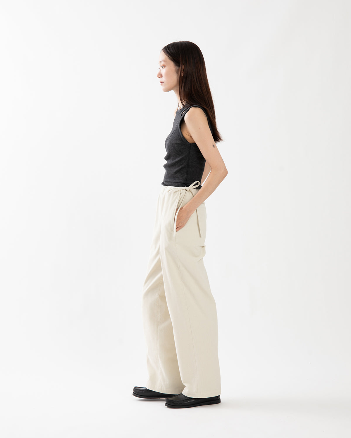 CORDUROY SIDE TIE EASY PANTS