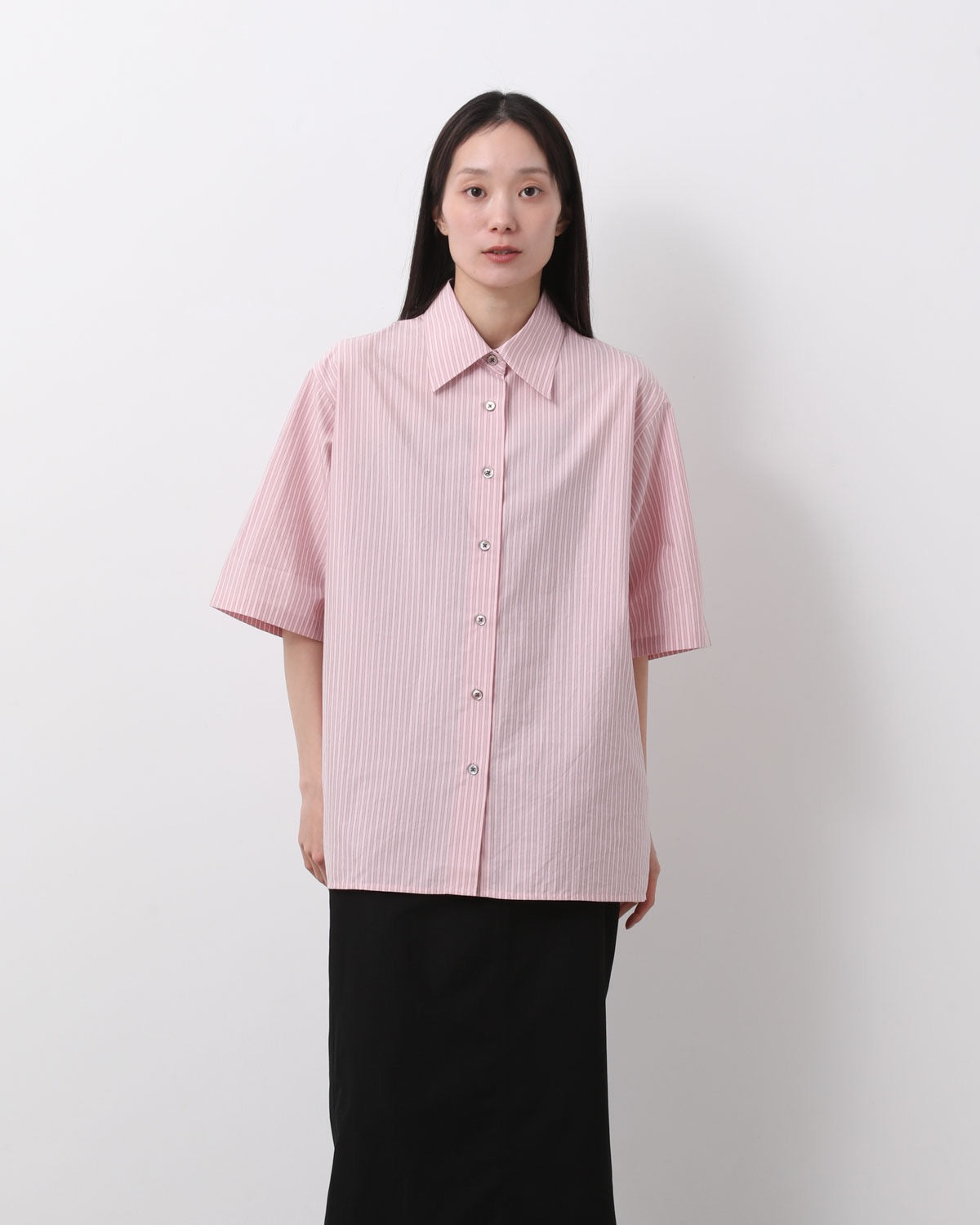 SILK COTTON STRIPE HALF SLEEVE SHIRT