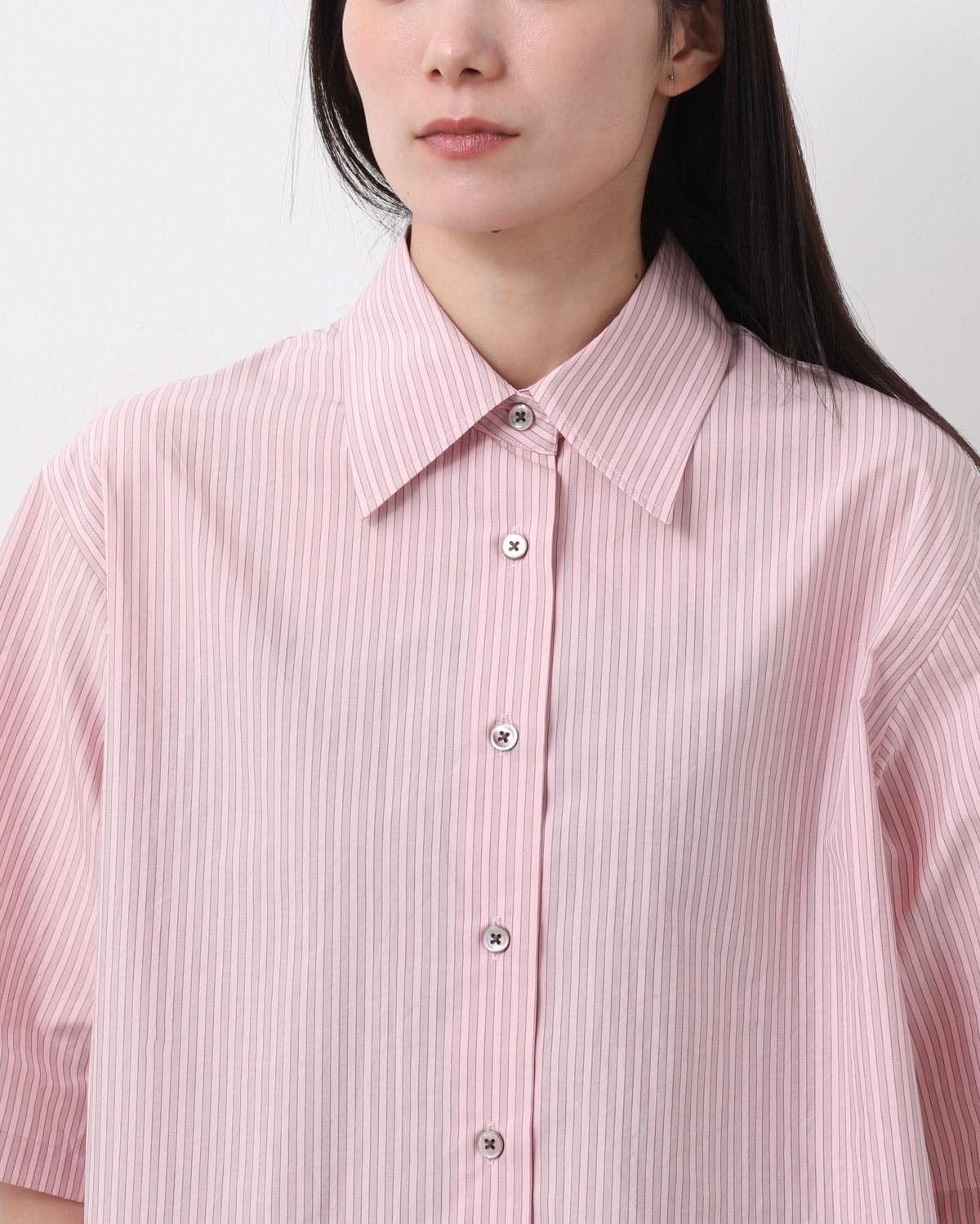 SILK COTTON STRIPE HALF SLEEVE SHIRT
