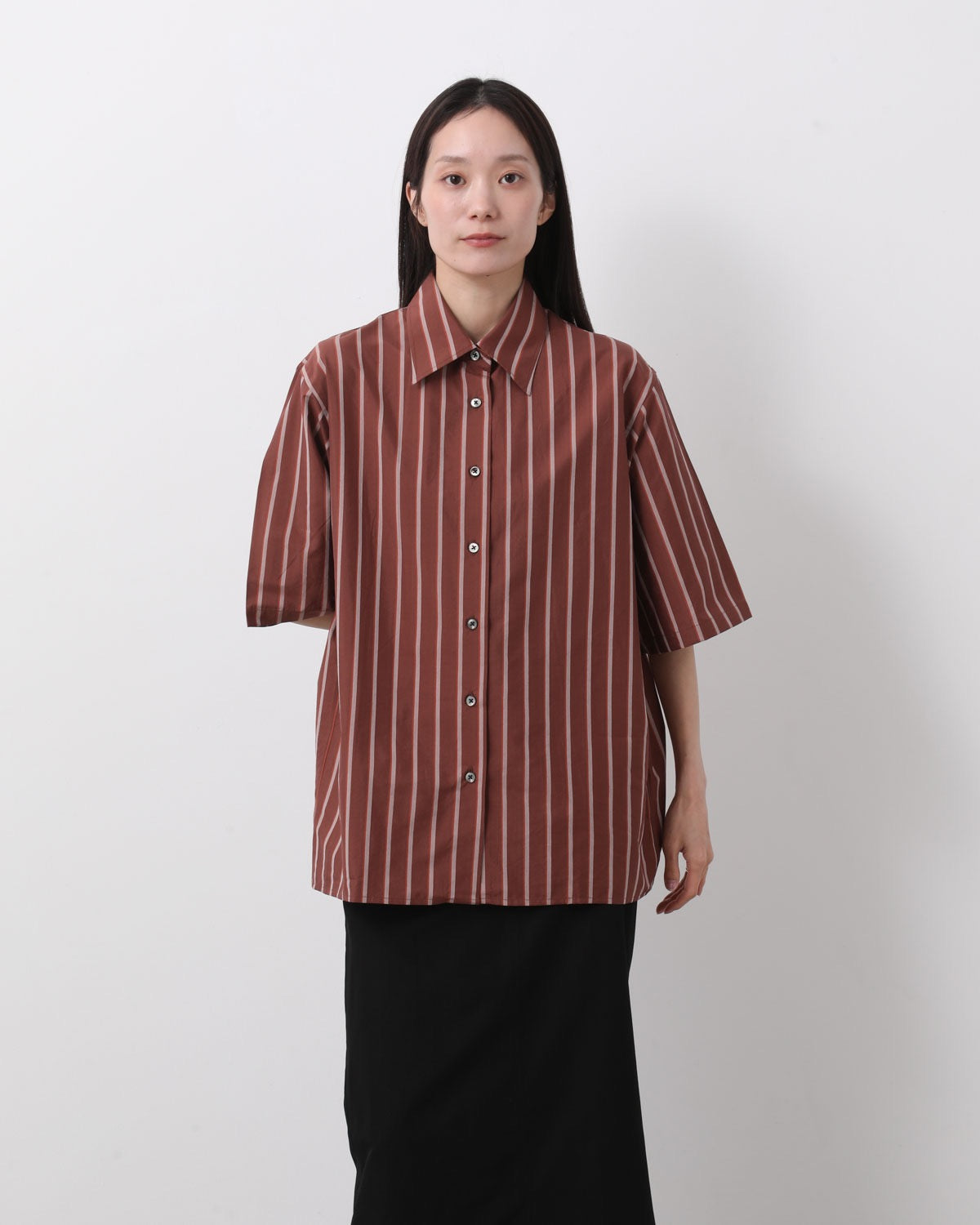 SILK COTTON STRIPE HALF SLEEVE SHIRT