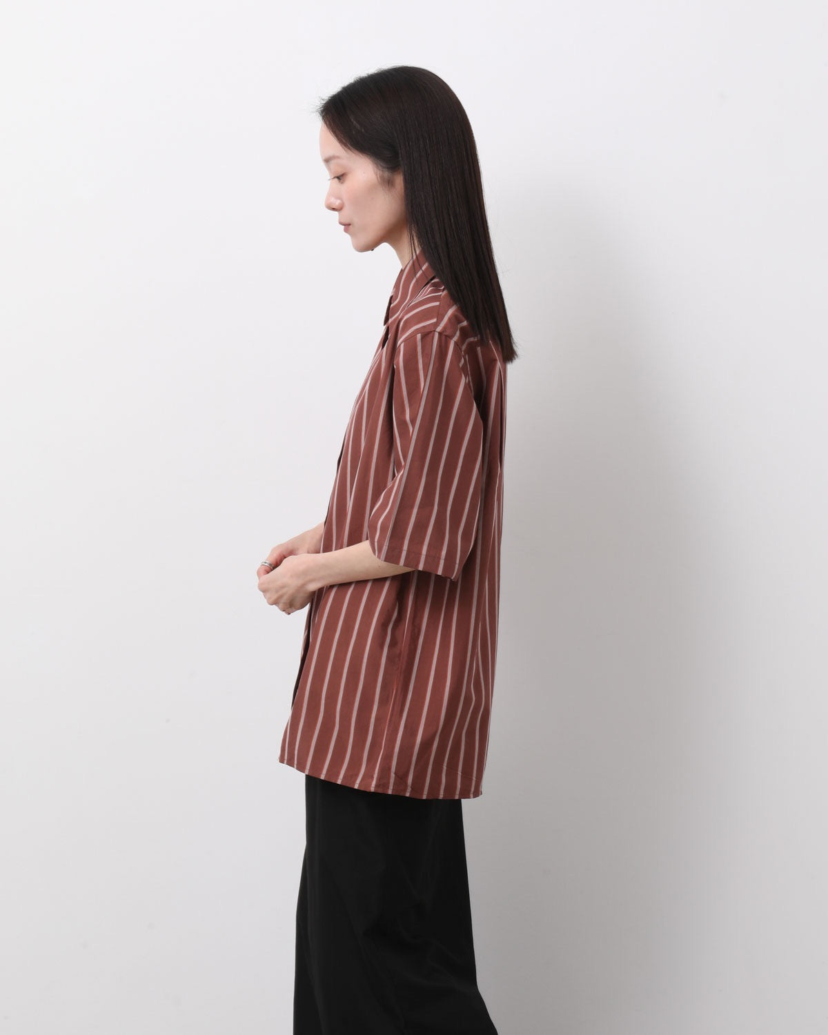 SILK COTTON STRIPE HALF SLEEVE SHIRT