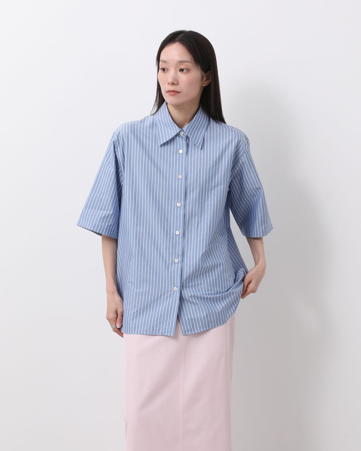 SILK COTTON STRIPE HALF SLEEVE SHIRT