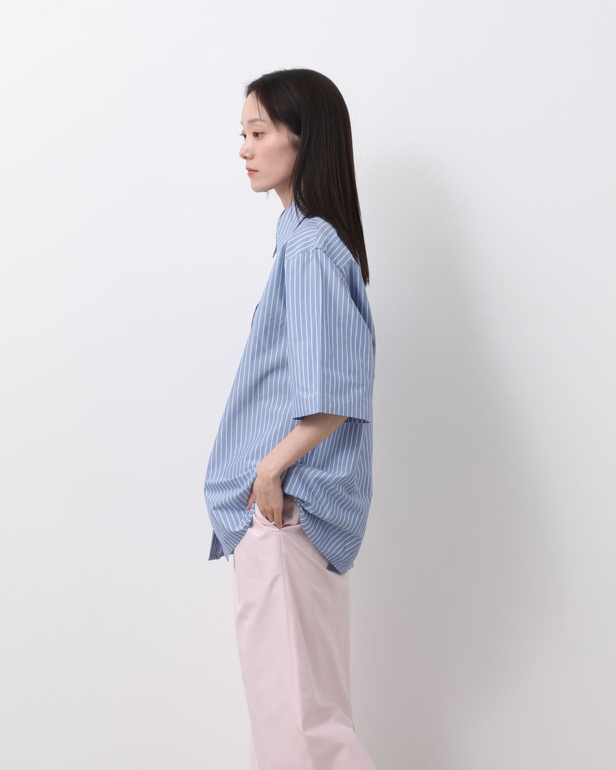 SILK COTTON STRIPE HALF SLEEVE SHIRT