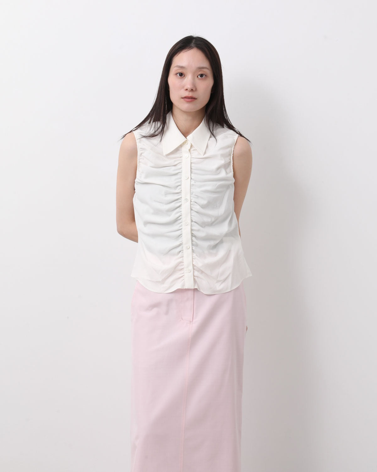 SILK NIDOM SLEEVELESS GATHER SHIRT