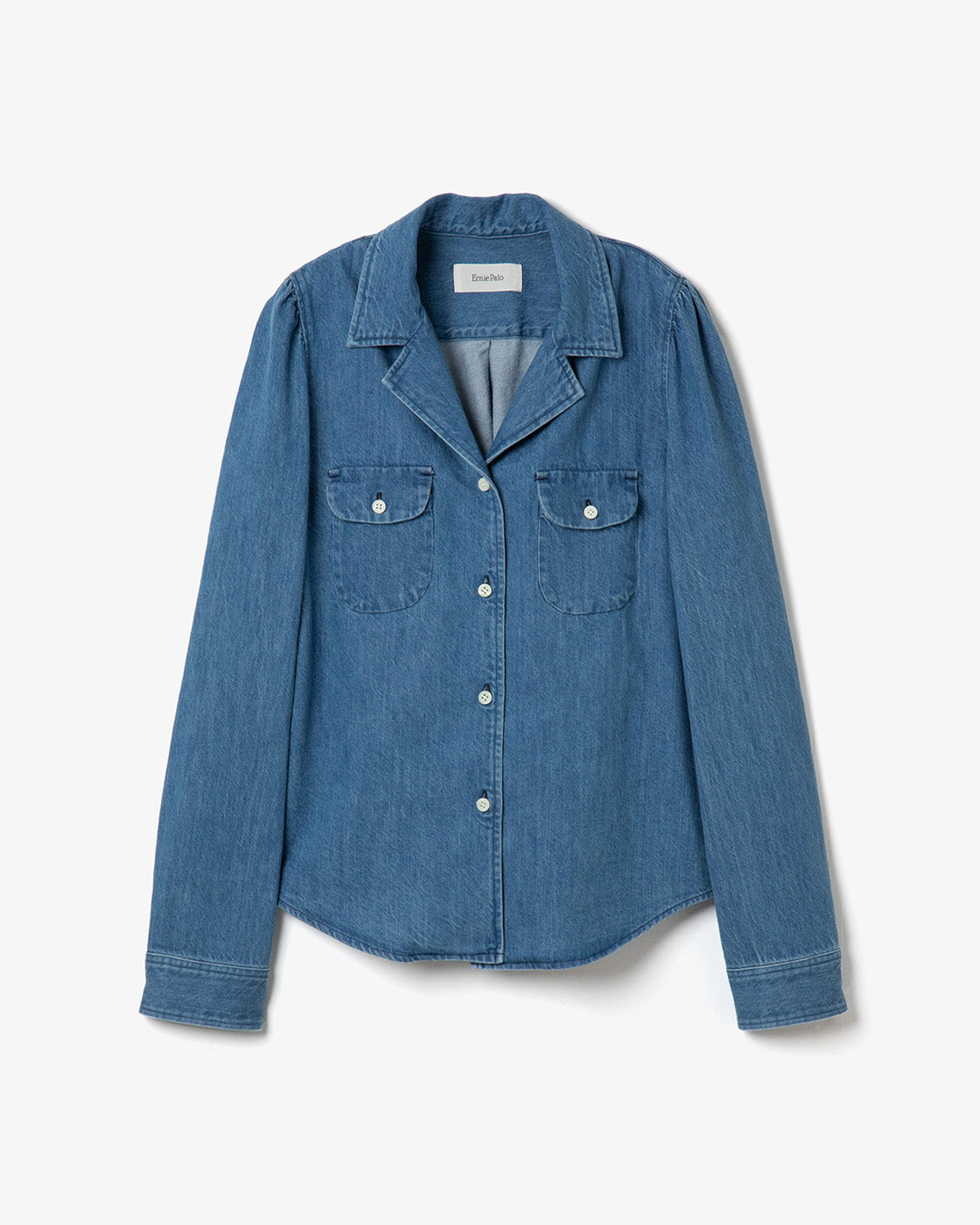 DENIM W POCKET OPEN COLLAR SHIRT