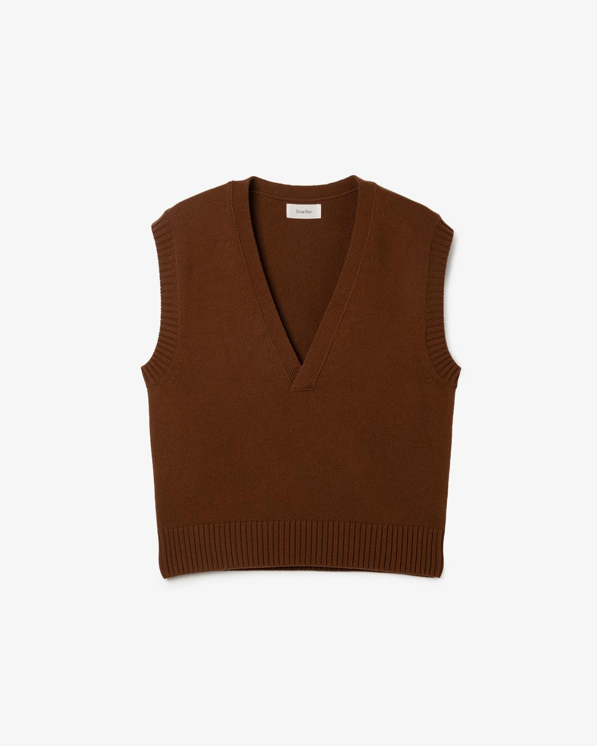 メンズウェア EMBLEM V-NECK KNIT VEST - BROWN EMBLEM V-NECK KNIT VEST - BROWN