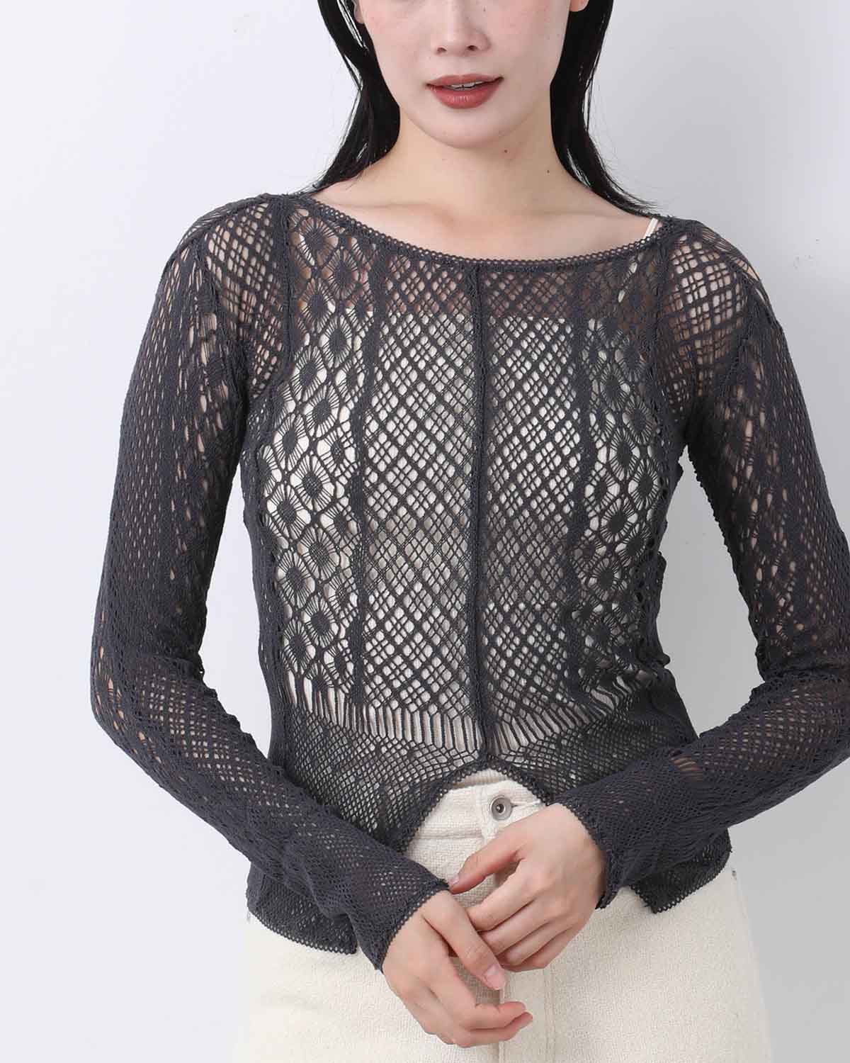 STRETCH LACE LONG SLEEVE TEE