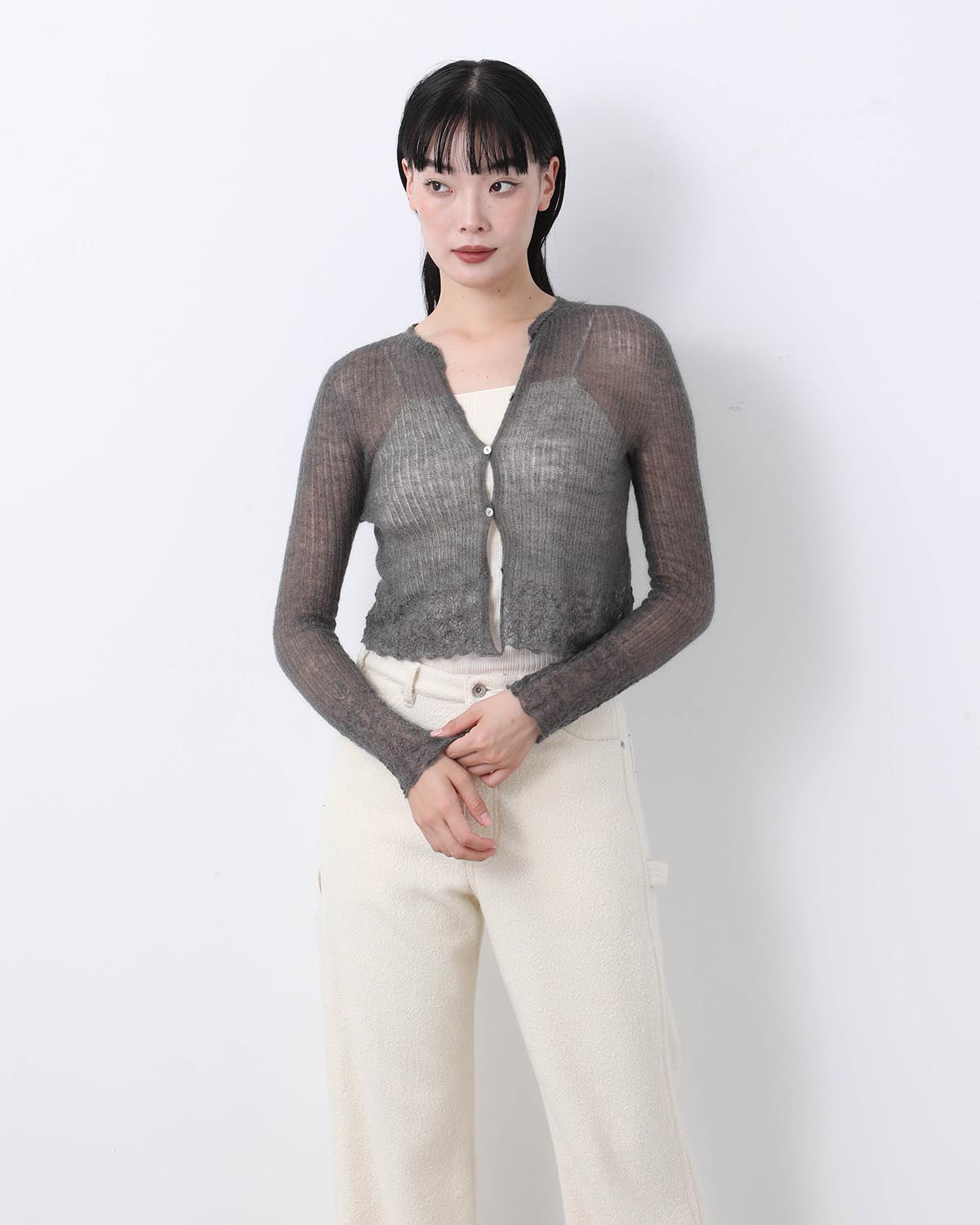 WHOLEGARMENT SILK MOHAIR CARDIGAN