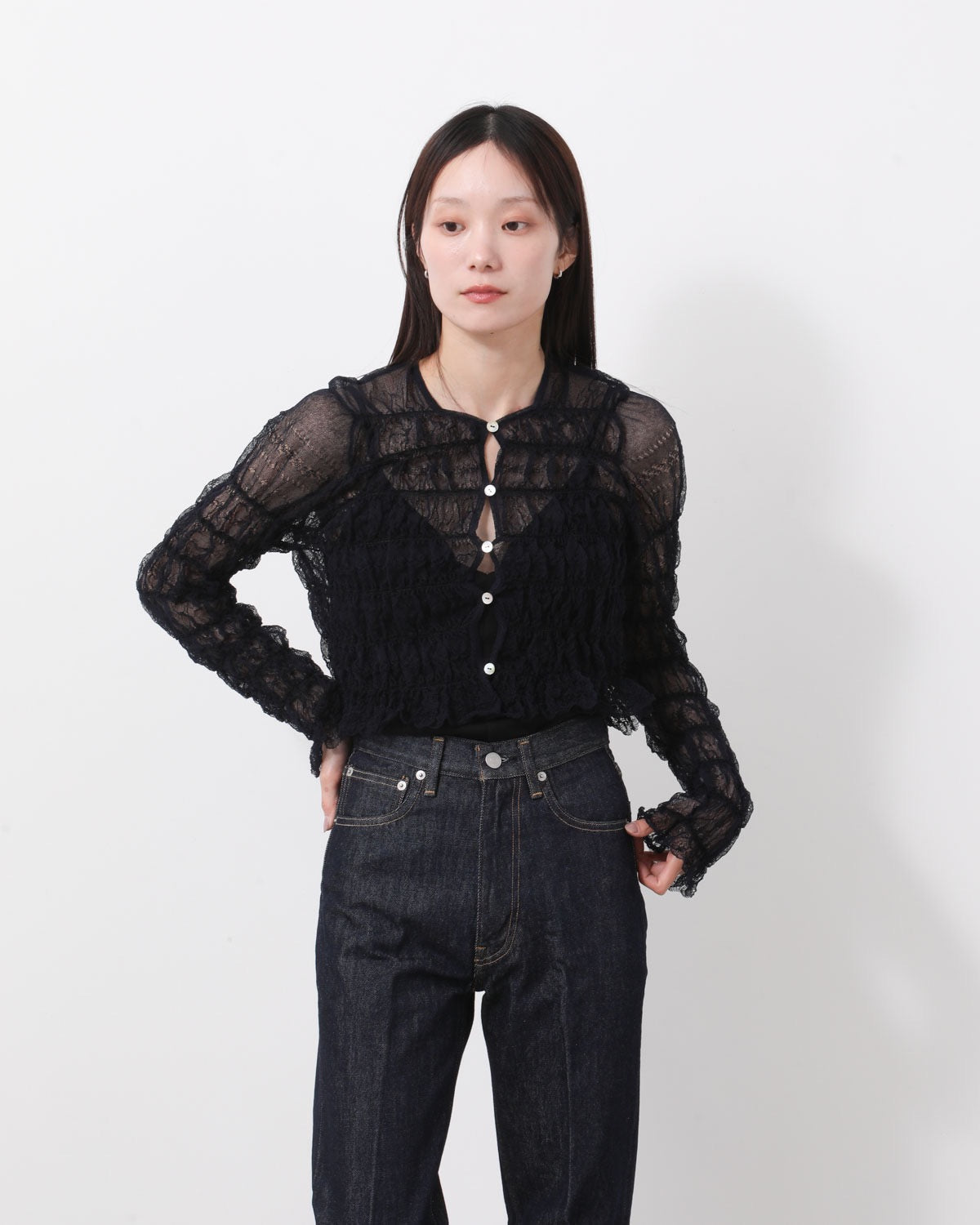 SHIRRING LACE CARDIGAN