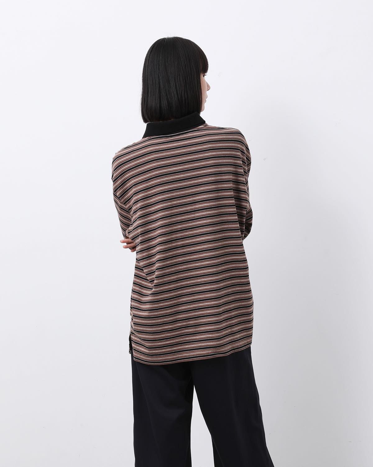 MULTI STRIPED POLO COLLAR L/S TEE (WOMEN'S)