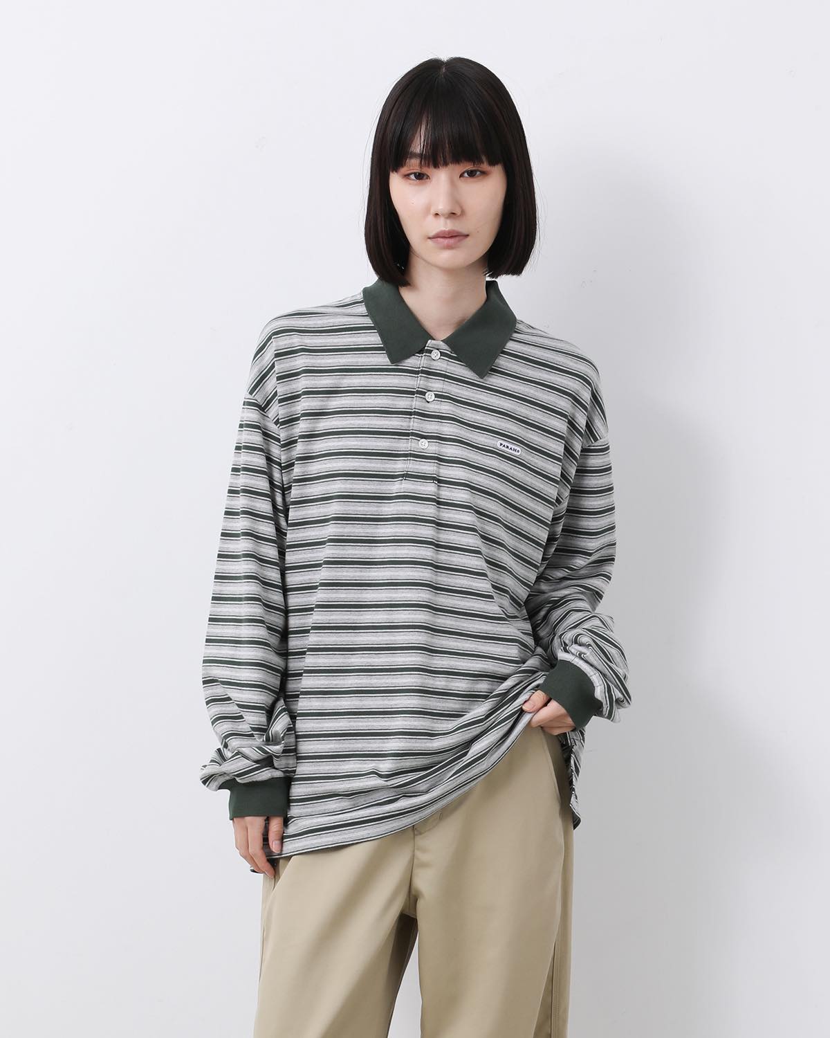 MULTI STRIPED POLO COLLAR L/S TEE (WOMEN'S)