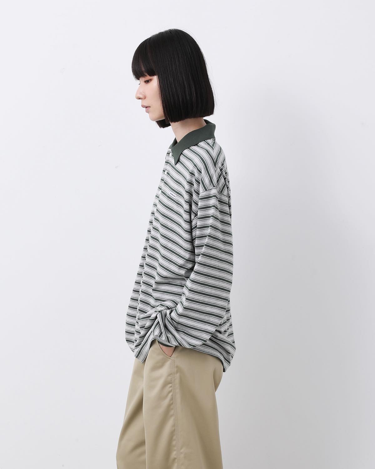 MULTI STRIPED POLO COLLAR L/S TEE (WOMEN'S)