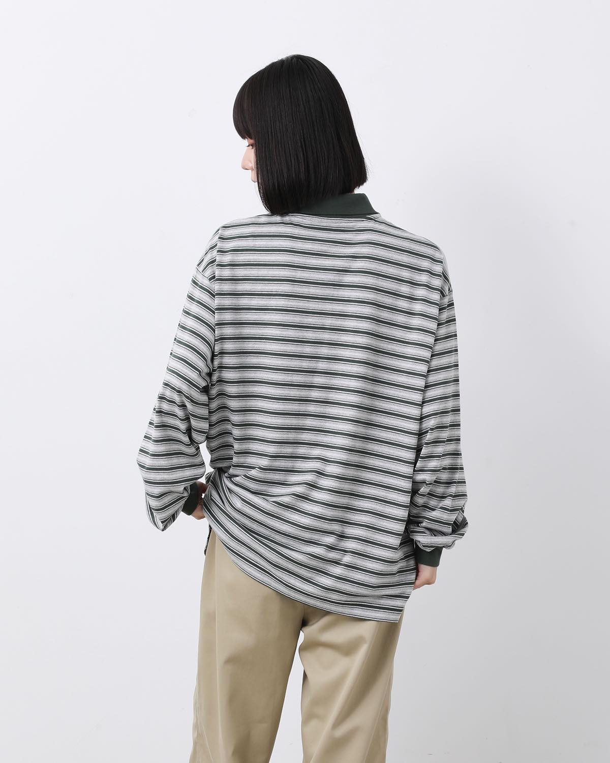 MULTI STRIPED POLO COLLAR L/S TEE (WOMEN'S)