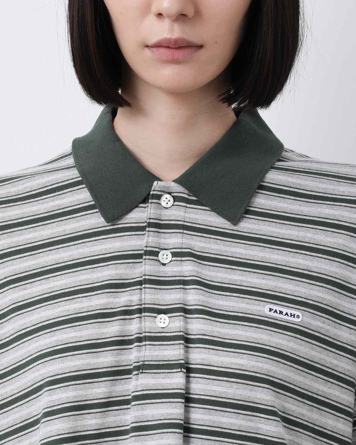 MULTI STRIPED POLO COLLAR L/S TEE (WOMEN'S)