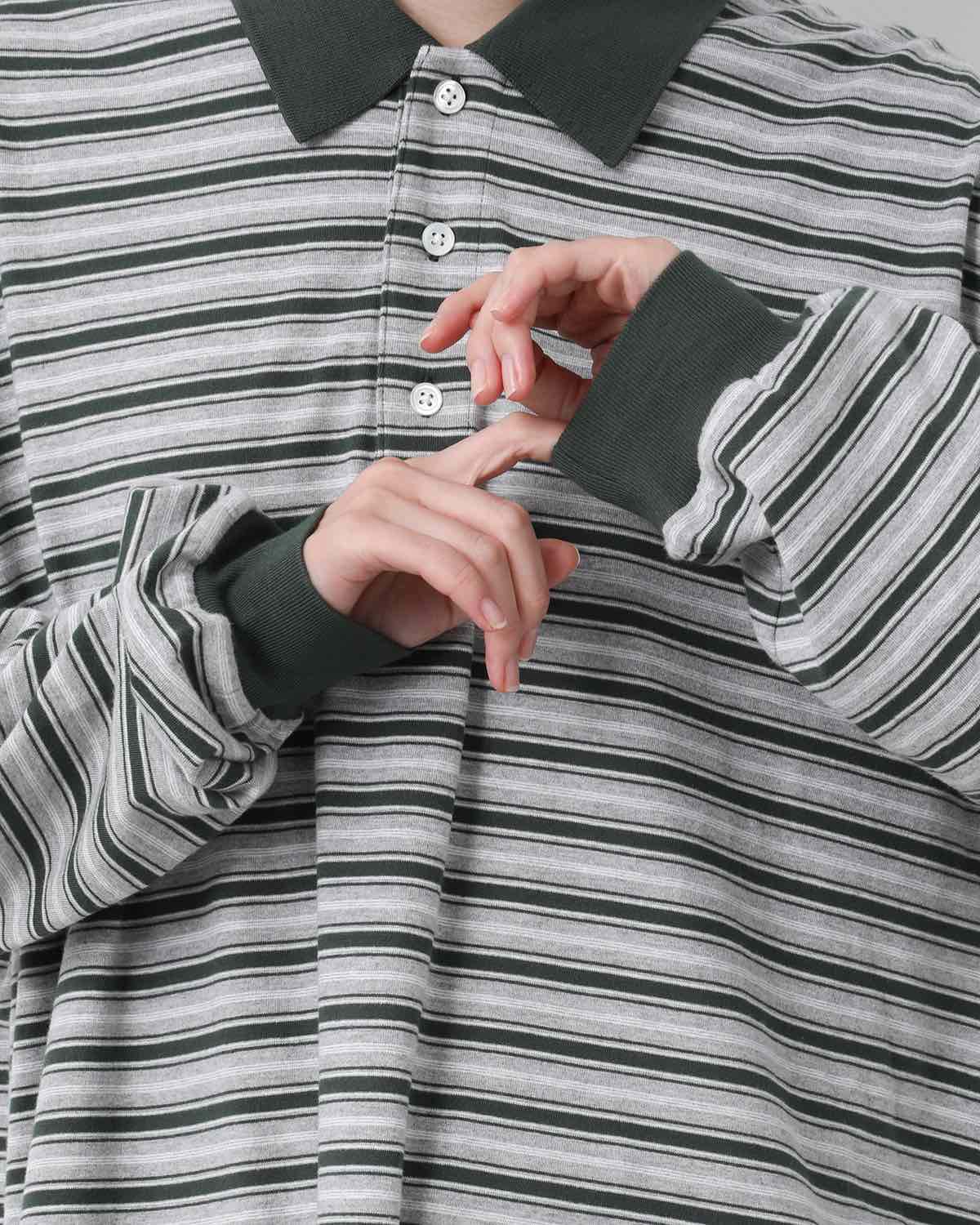 MULTI STRIPED POLO COLLAR L/S TEE (WOMEN'S)