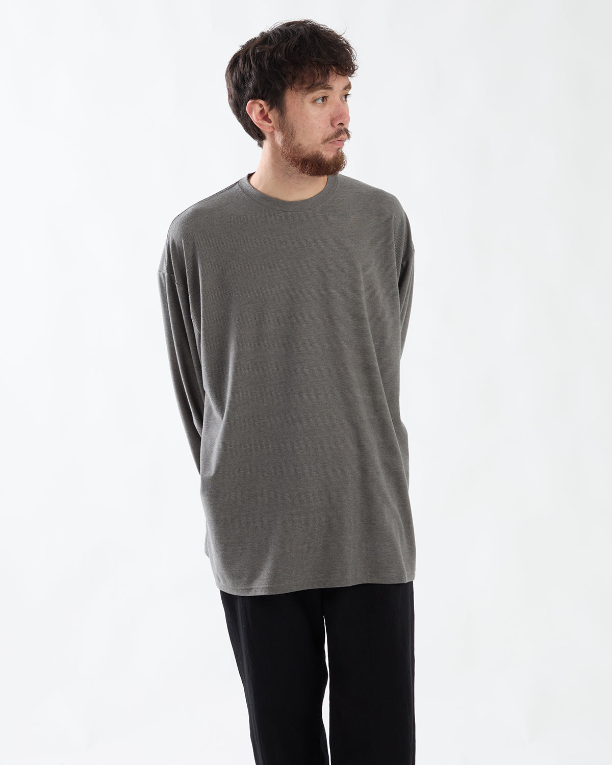 COTTON WOOL RIPPLE CREW NECK L/S TEE