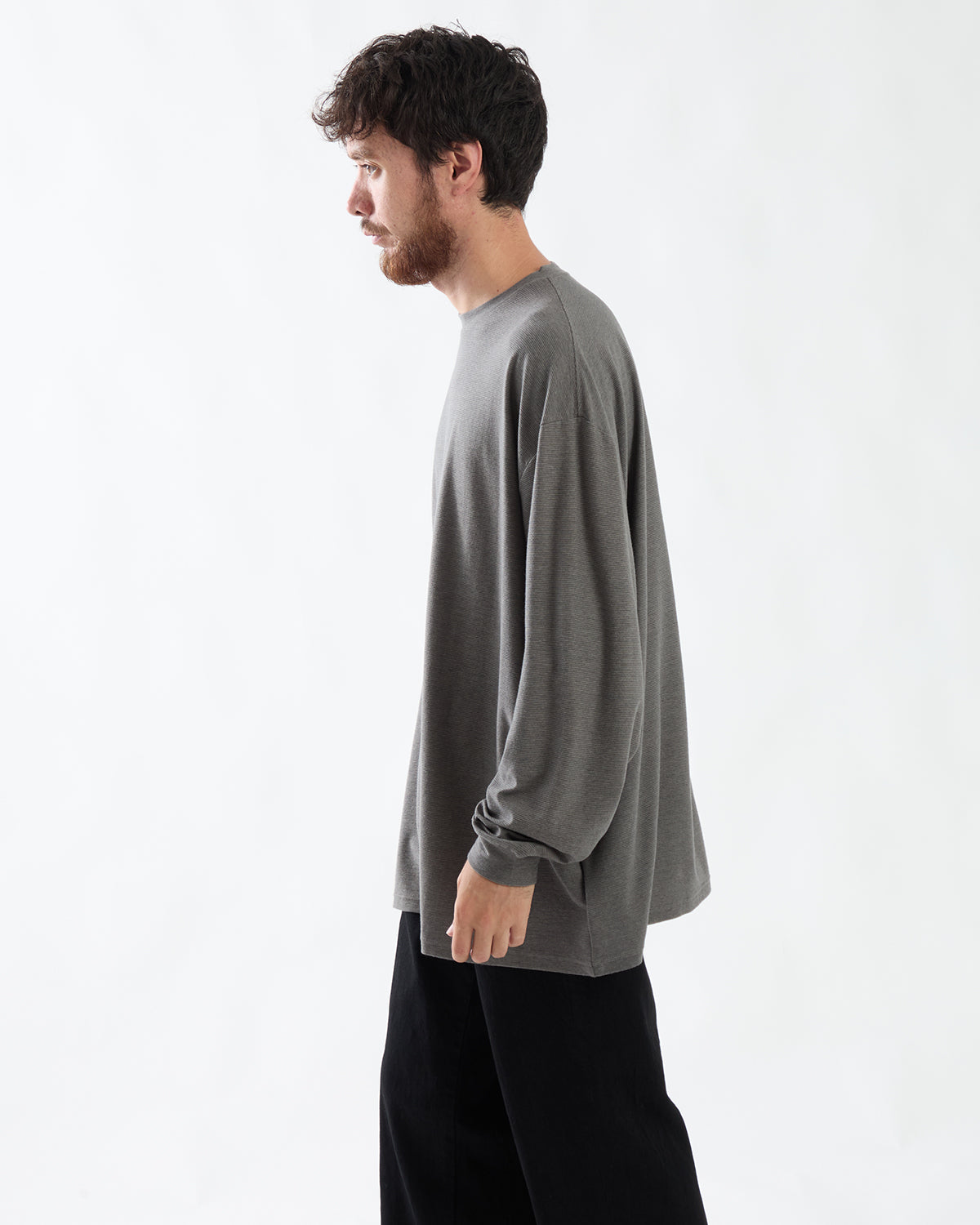 COTTON WOOL RIPPLE CREW NECK L/S TEE