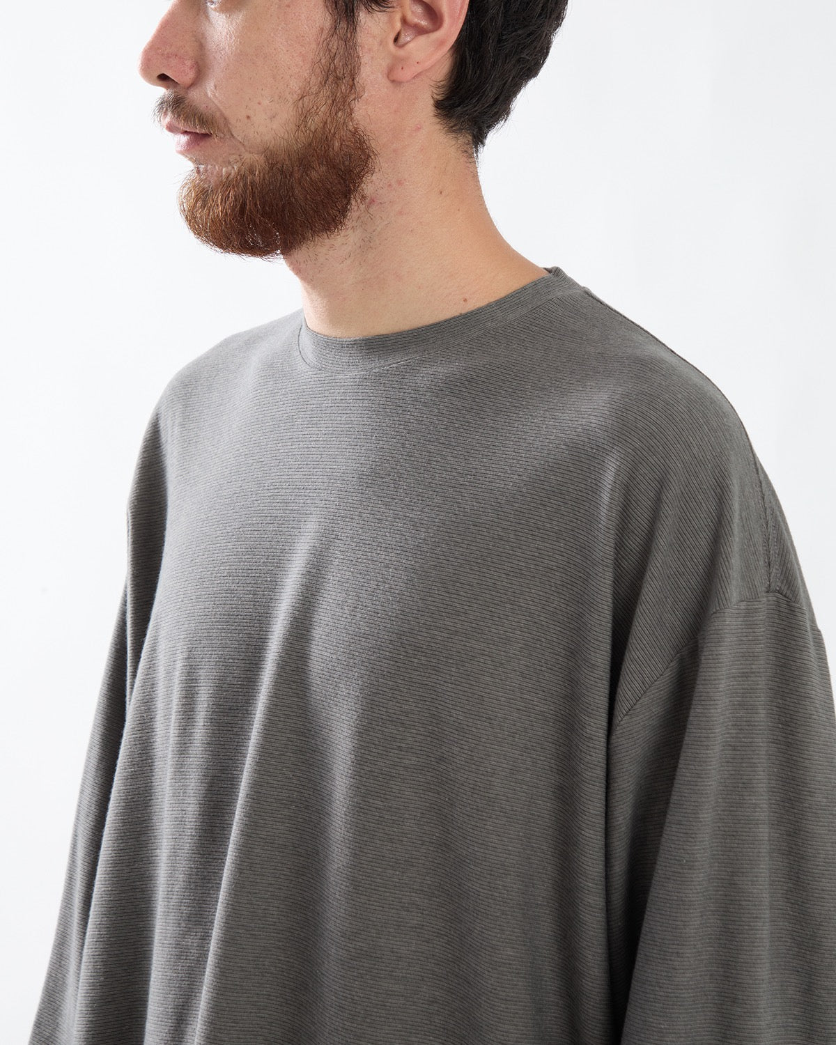 COTTON WOOL RIPPLE CREW NECK L/S TEE