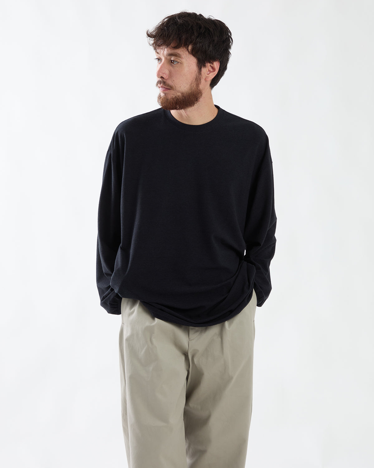 COTTON WOOL RIPPLE CREW NECK L/S TEE