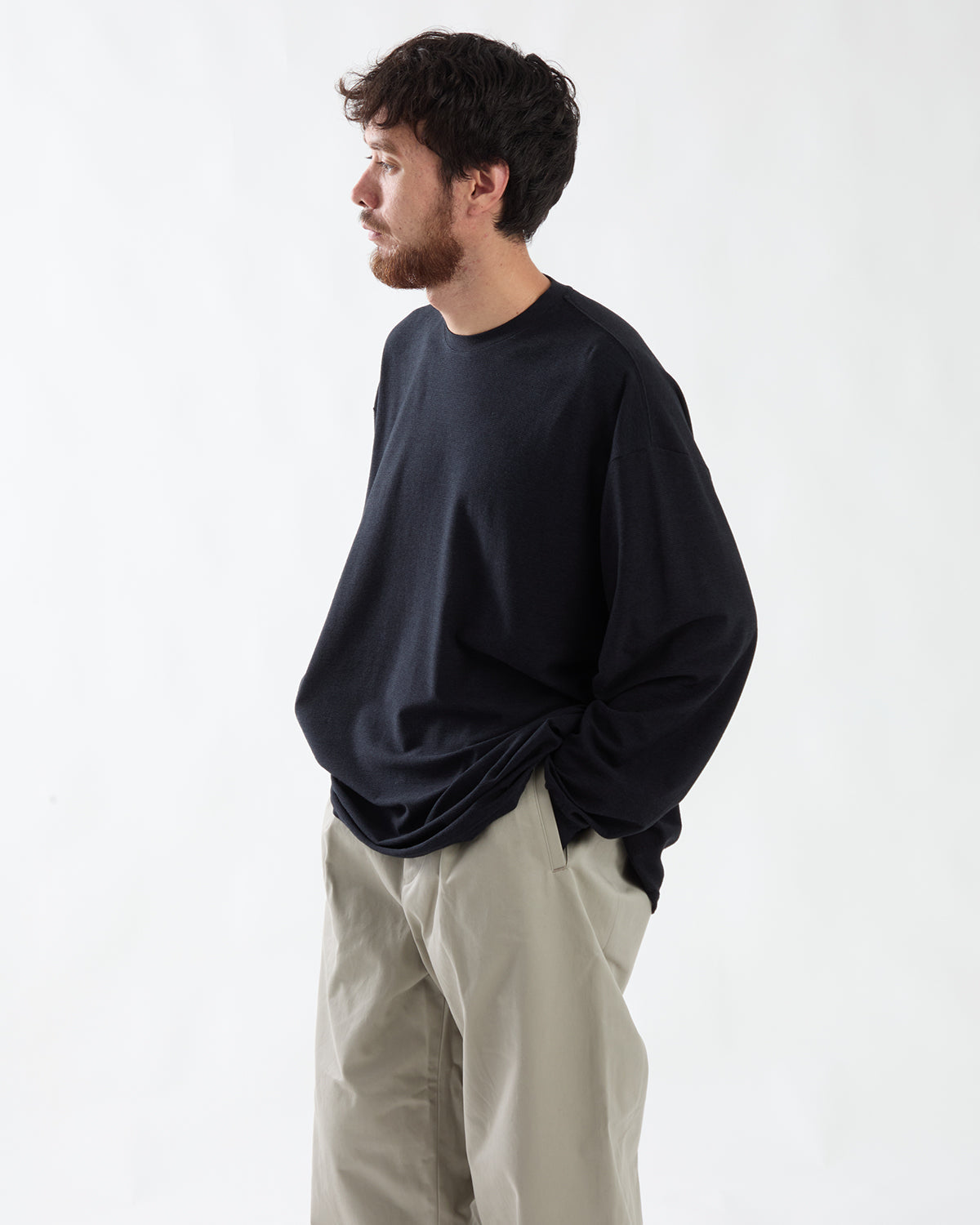 COTTON WOOL RIPPLE CREW NECK L/S TEE