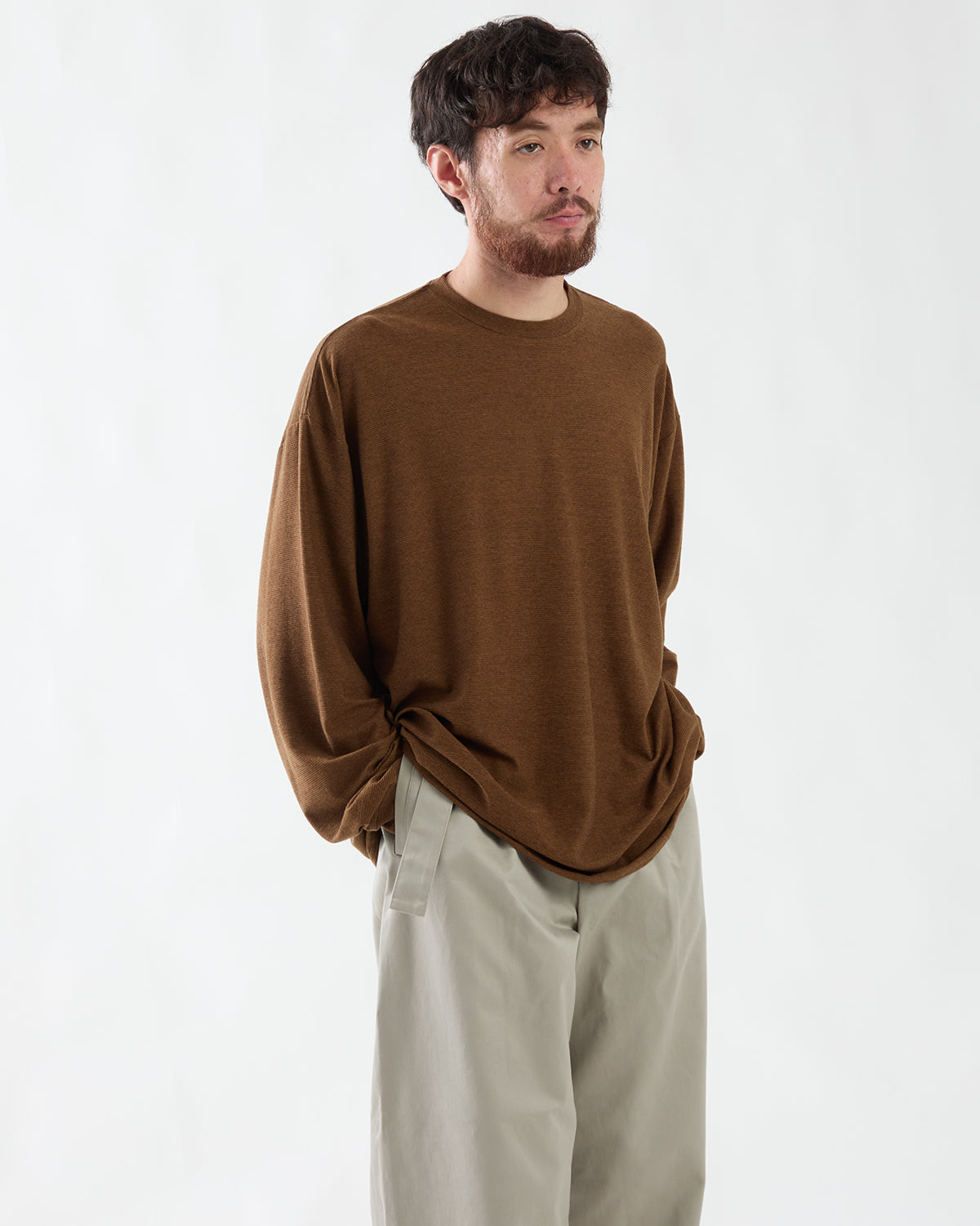 COTTON WOOL RIPPLE CREW NECK L/S TEE