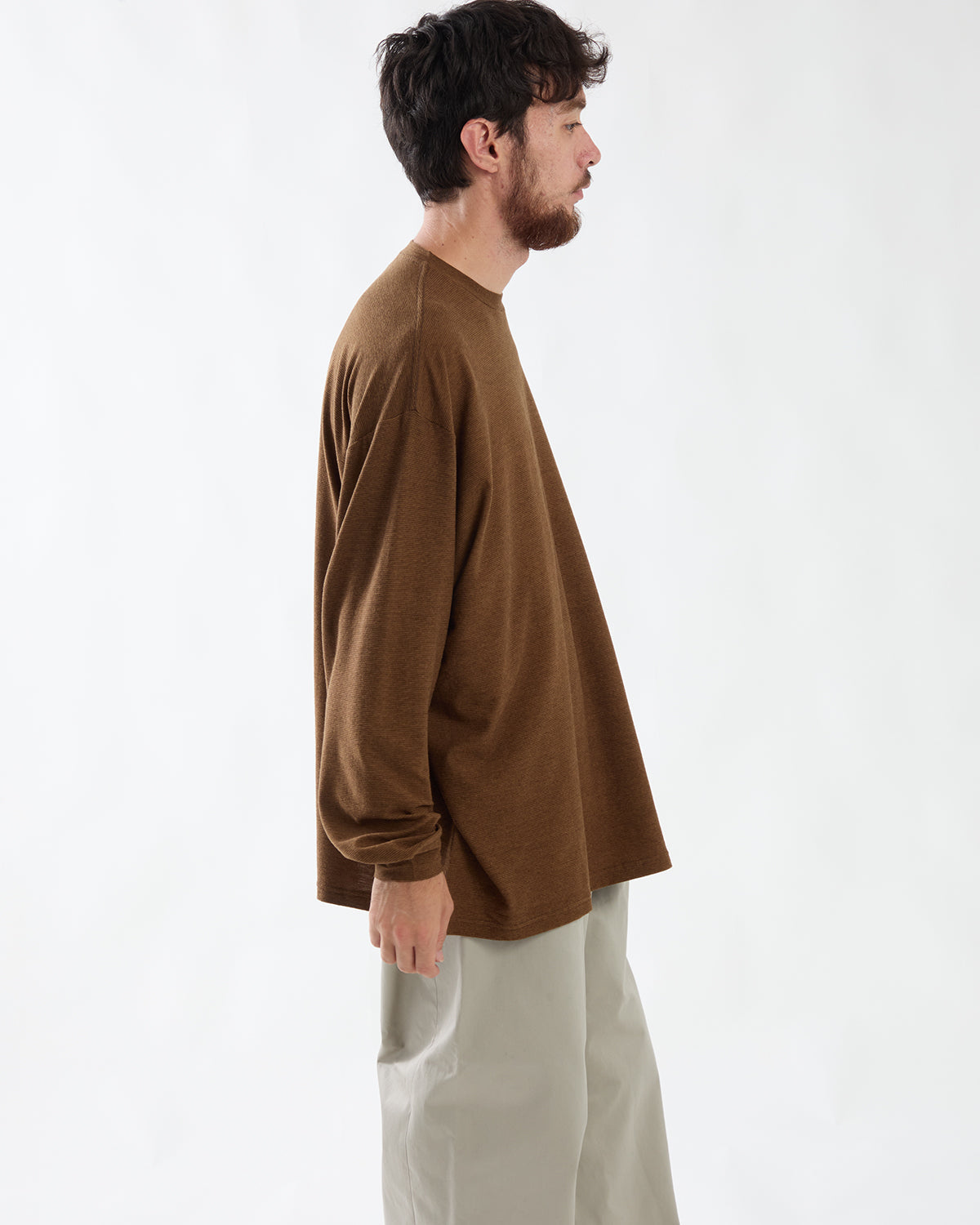 COTTON WOOL RIPPLE CREW NECK L/S TEE