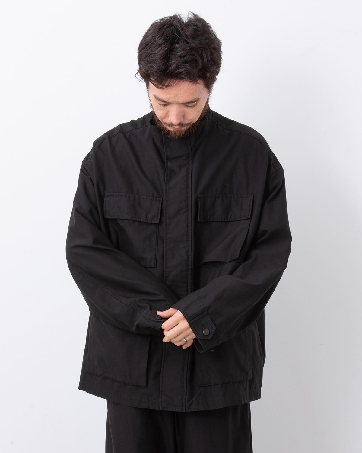 COTTON CUPRO BACK SATIN MILITARY JACKET