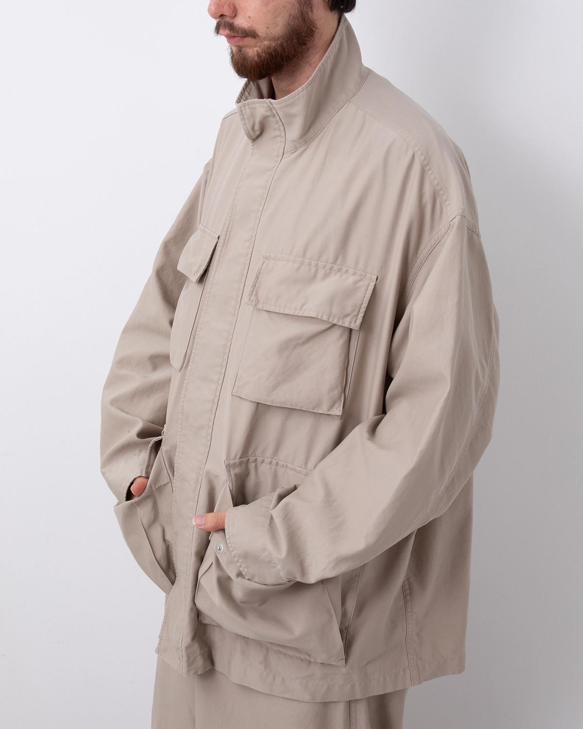 COTTON CUPRO BACK SATIN MILITARY JACKET