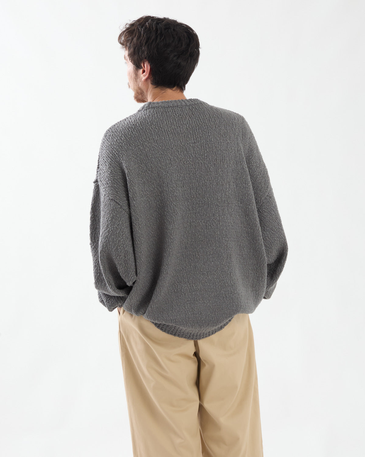 COTTON WOOL SLUB OVERSIZED CREW NECK KNIT