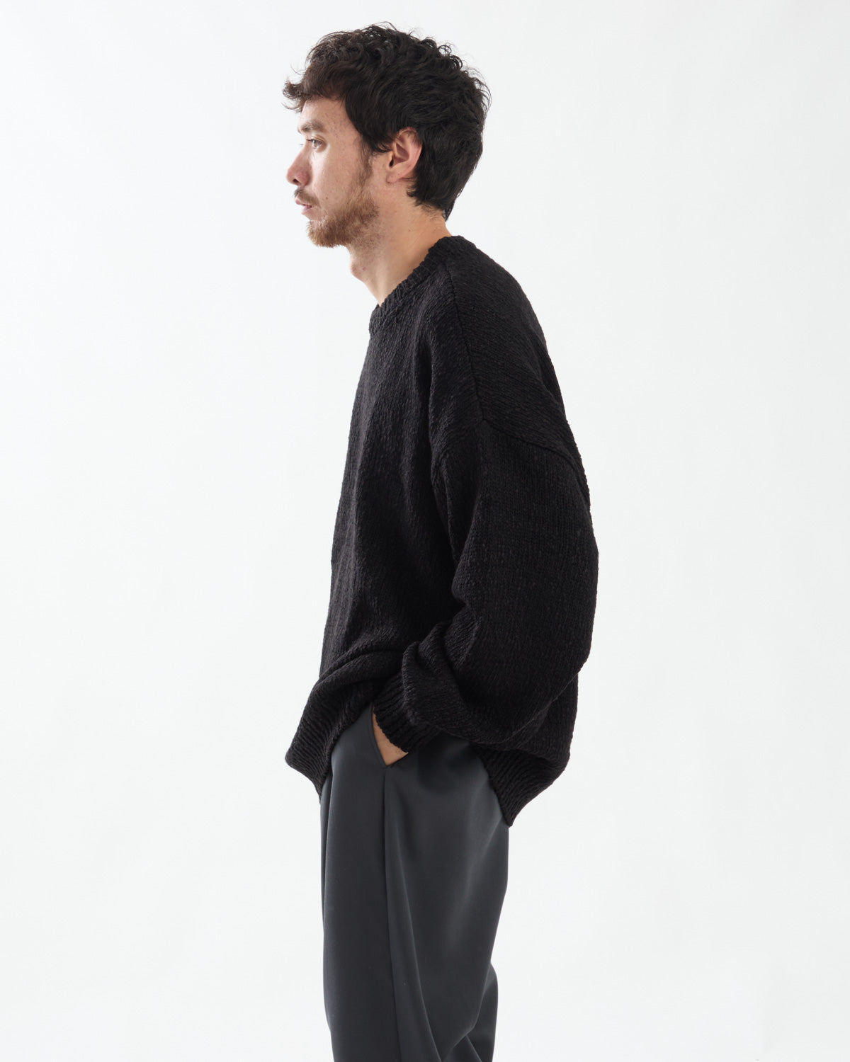 COTTON WOOL SLUB OVERSIZED CREW NECK KNIT