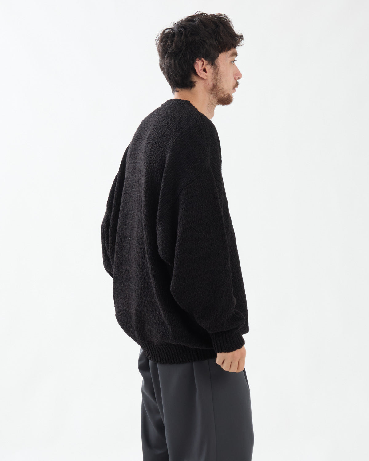 COTTON WOOL SLUB OVERSIZED CREW NECK KNIT